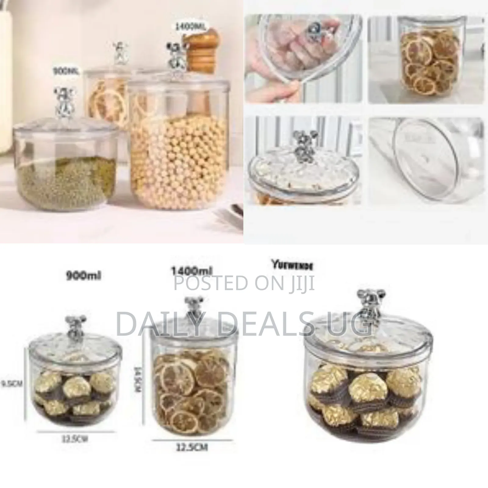 2 Piece Clear Acrylic Food Container Sealed Jar With Bear Handle