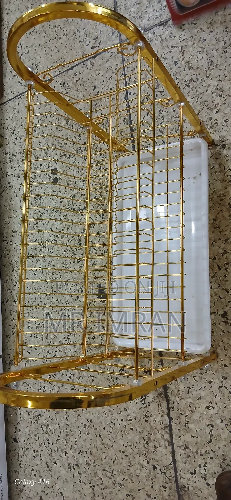3 Tier Dish Drying Stand With a Gold Finish.
