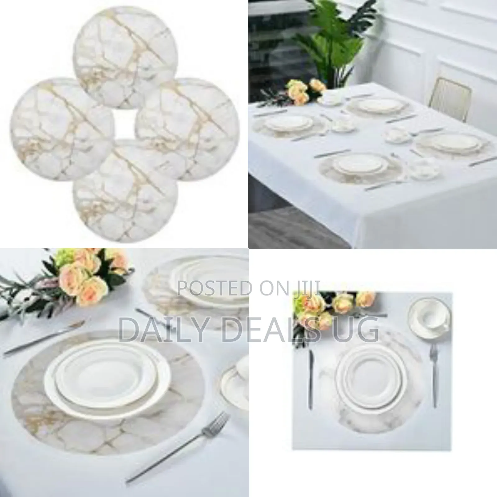 2 Sided 6pc Marble Design Round Placemats Dining Table Mats