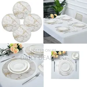 2 Sided 6pc Marble Design Round Placemats Dining Table Mats
