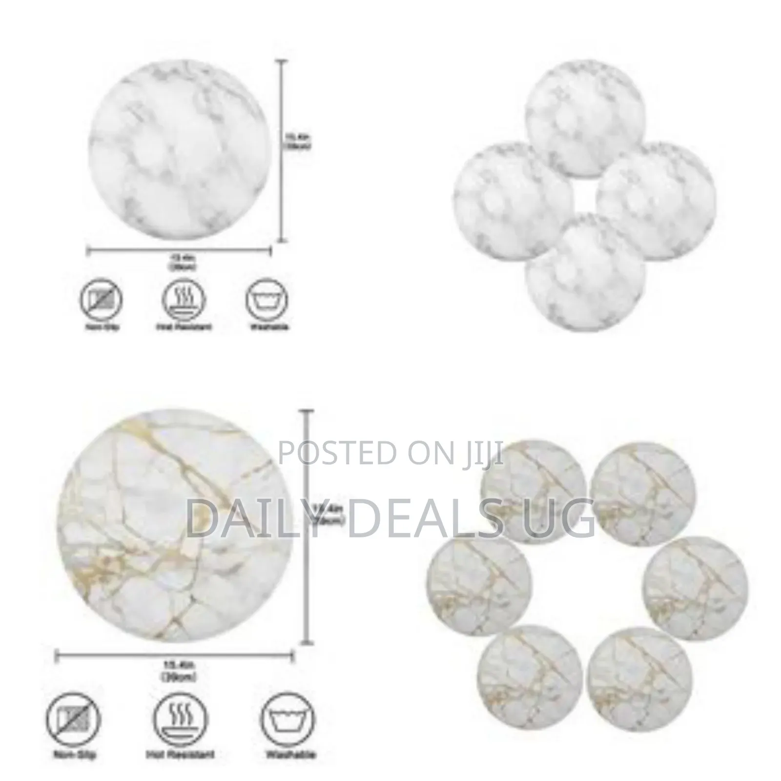 2 Sided 6pc Marble Design Round Placemats Dining Table Mats