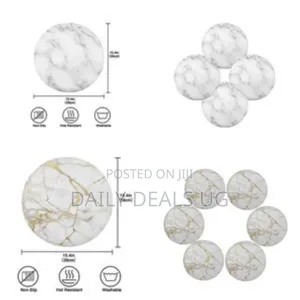 2 Sided 6pc Marble Design Round Placemats Dining Table Mats
