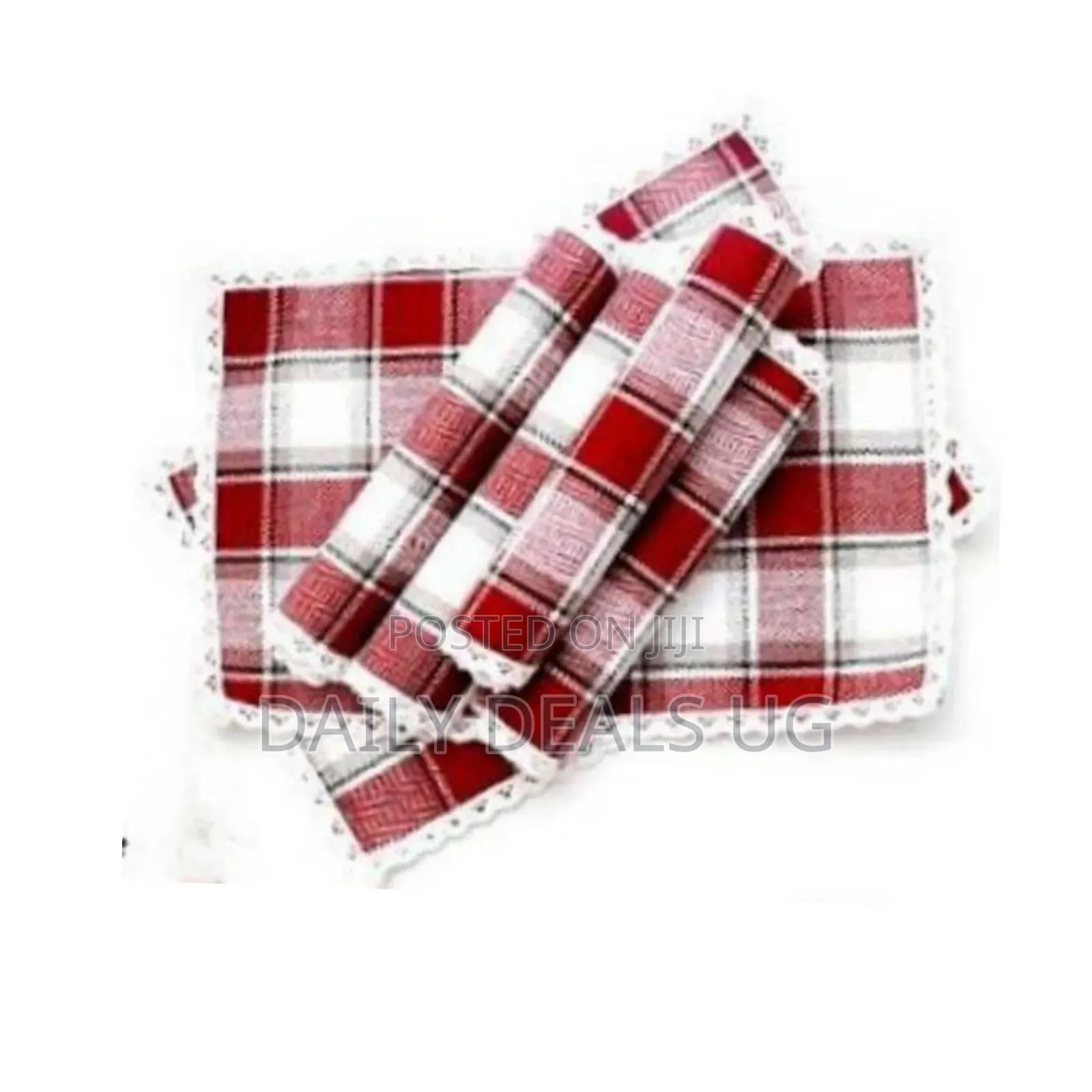6 Piece of Cotton Linen Placemats, Checked Plaid Decorative Table Mats