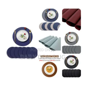 6pack Faux Leather Placemats Set, Round Pu Dinning Table Mats