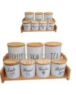 7 Piece Ceramic Sugar Bowl Coffee Tea Kitchen Boxes Canister Spice