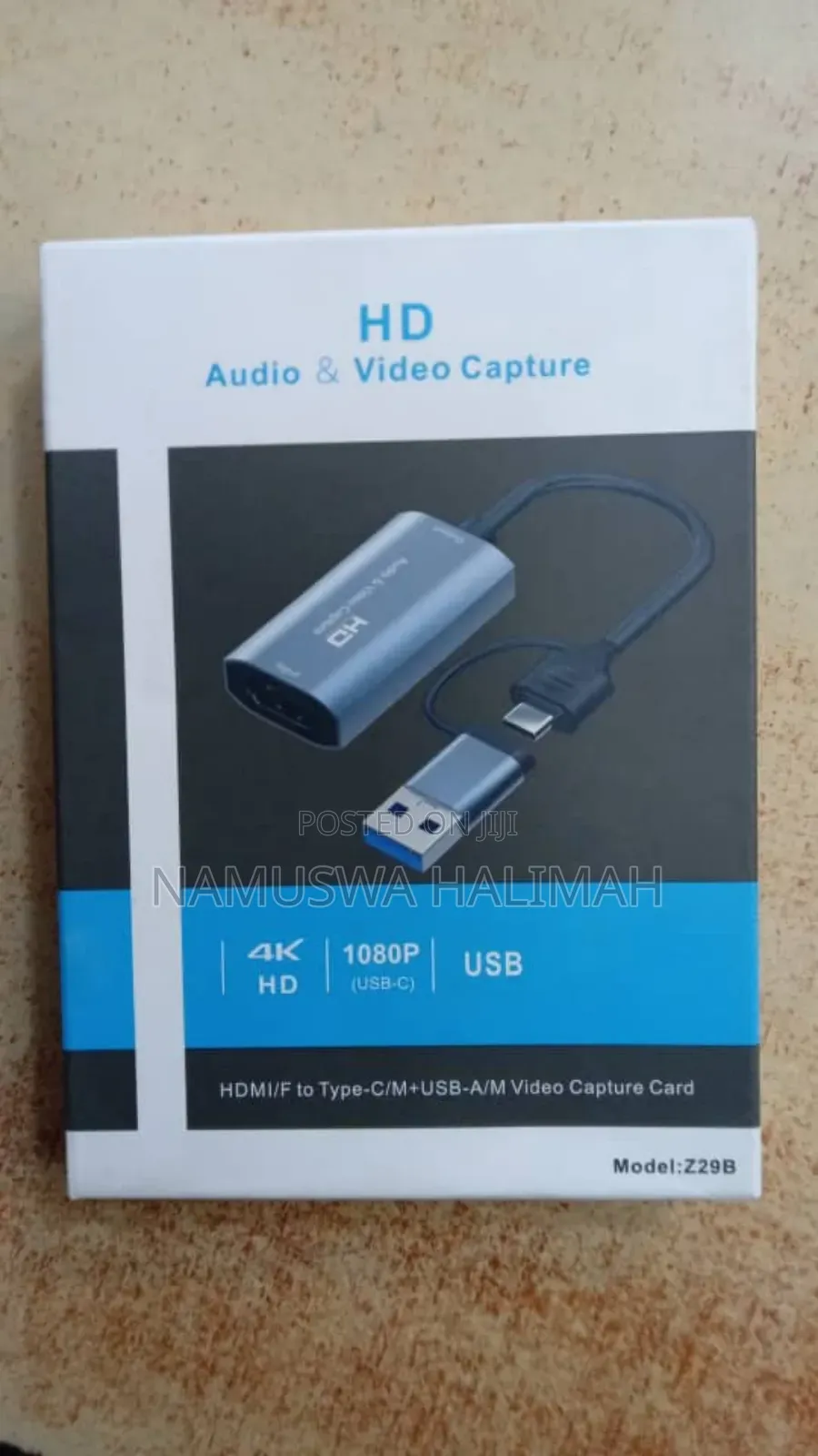 Hdmi to Type-C/M+Usb-a/M Video Capture Card, Model Z298.