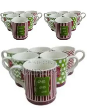 6 Pieces of Red and Green Multi Design Coffee Tea Cups Drinking Mugs