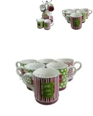 6 Pieces of Red and Green Multi Design Coffee Tea Cups Drinking Mugs