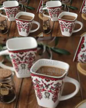 6 White Mugs Cups With Bamboo Stand Tree Holder With Thicker Base