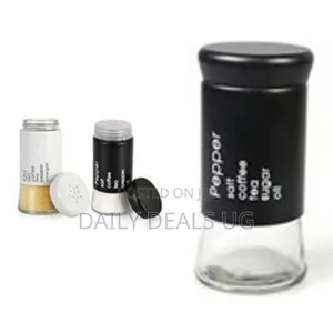 2 Pc Steel and Glass Pepper and Salt Shaker Set-Black White