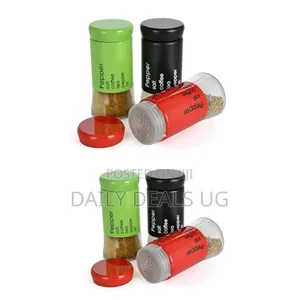 3 Pc Steel and Glass Pepper and Salt Shaker Set-Black,Red, Green