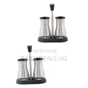 2 Pc Steel and Glass Pepper and Salt Shaker Set-Black