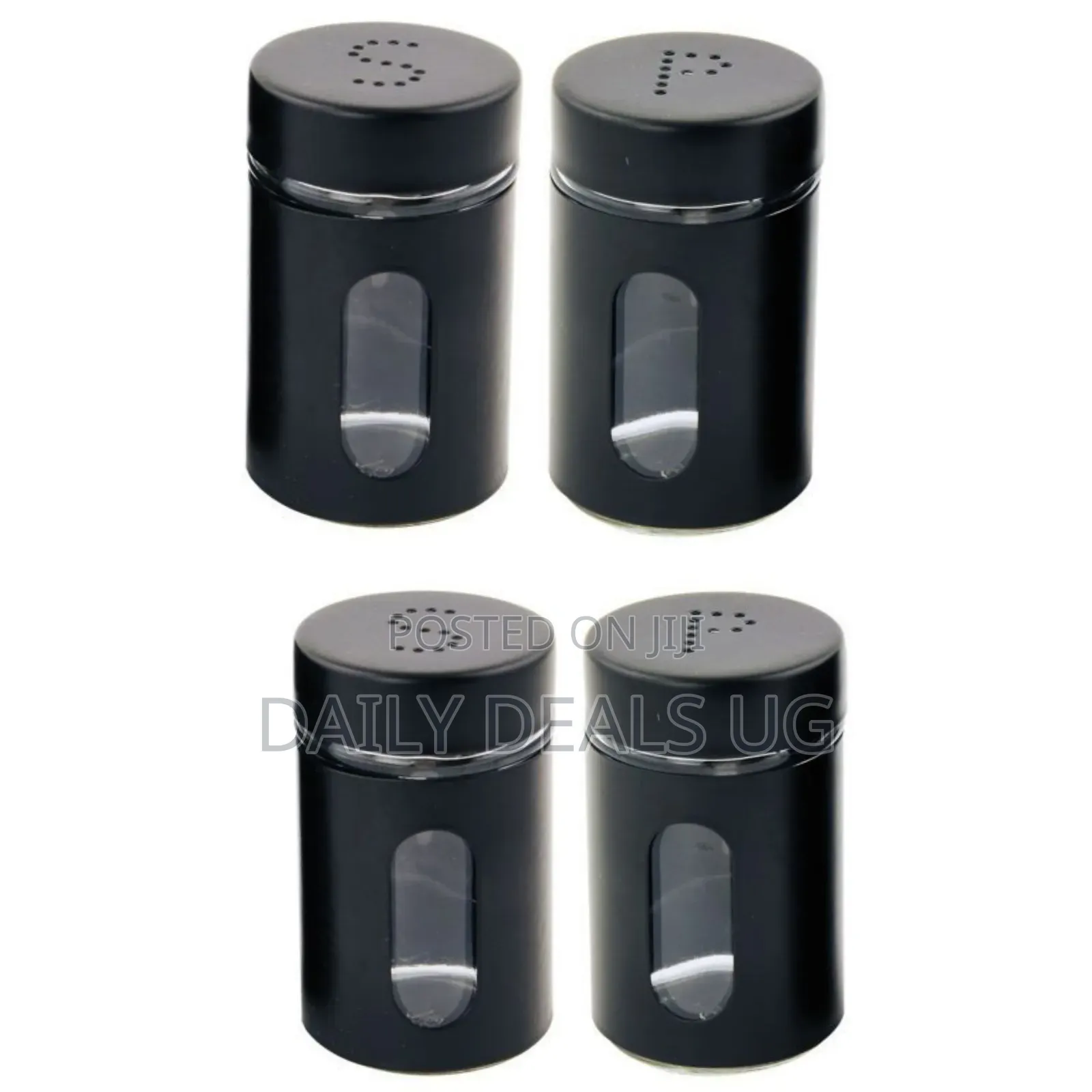 2 Pc Steel and Glass Pepper and Salt Shaker-Black