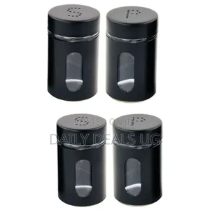 2 Pc Steel and Glass Pepper and Salt Shaker-Black