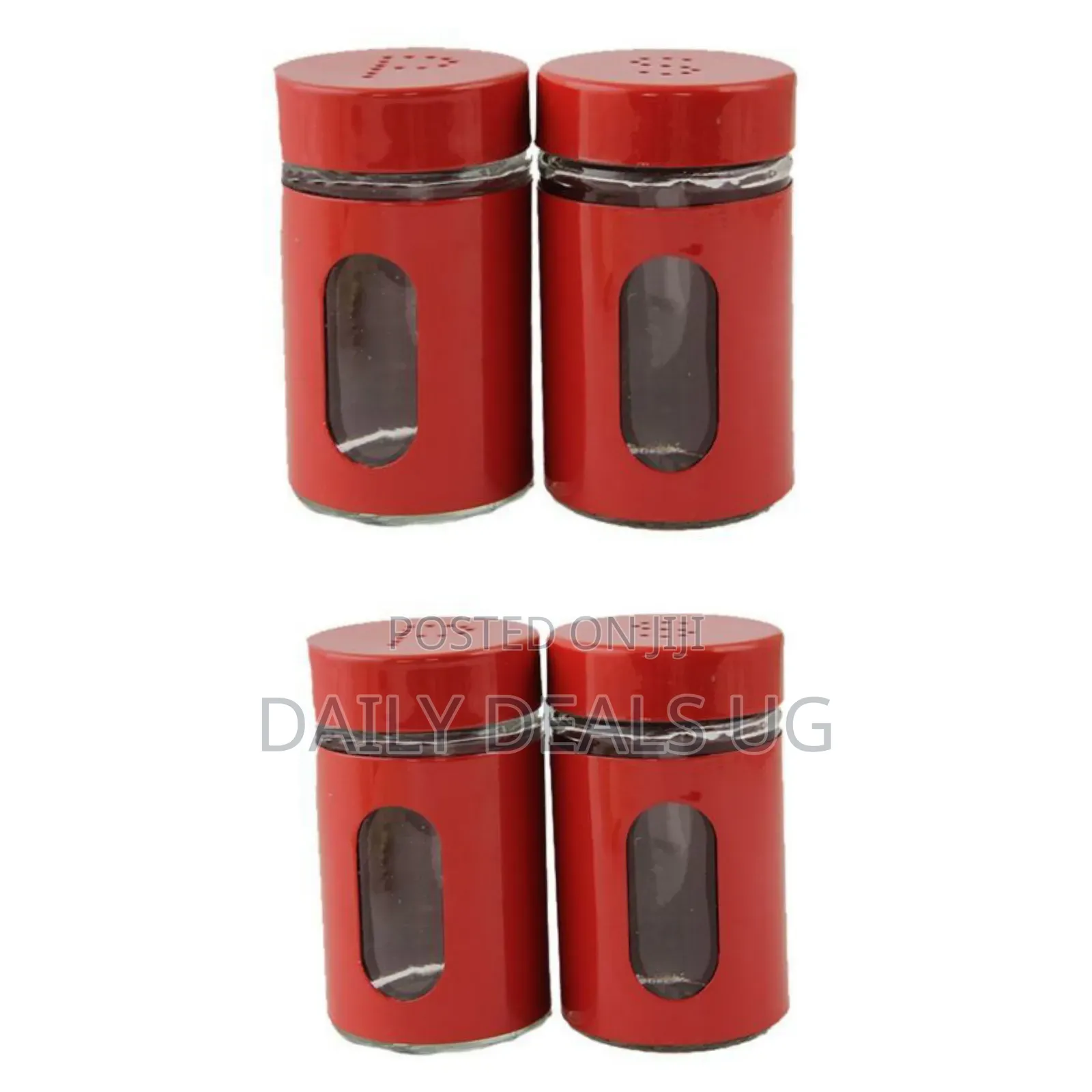 2 Pc Steel and Glass Pepper and Salt Shaker-Red