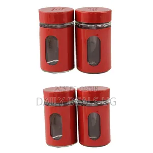 2 Pc Steel and Glass Pepper and Salt Shaker-Red