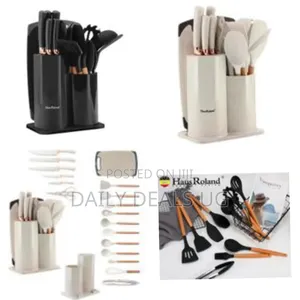 Haus Roland 19 Pieces Knife Set for Kitchen, Includes Tongs, Spoon