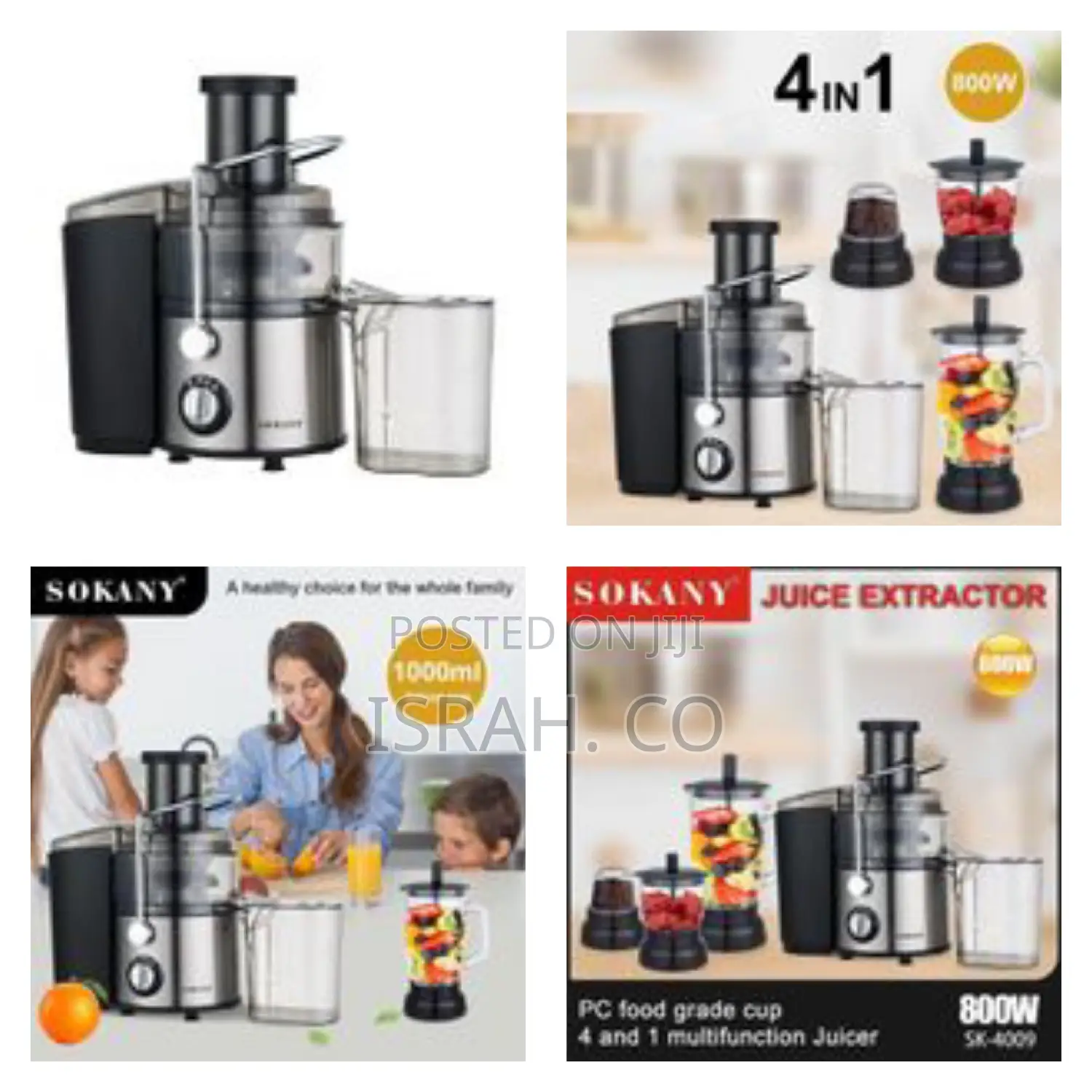 Sokany 4in1 Juice Extractor Food Processor- Silver