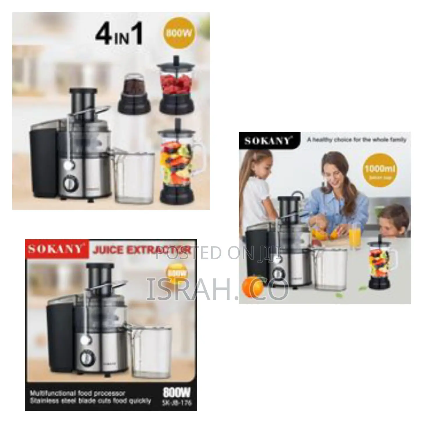 Sokany 4in1 Juice Extractor Food Processor- Silver