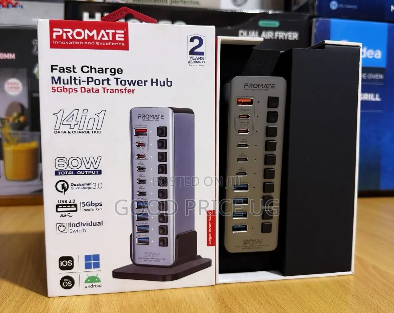 Promate 14in1 60w Data/Charge Mutli-Port Tower Hub