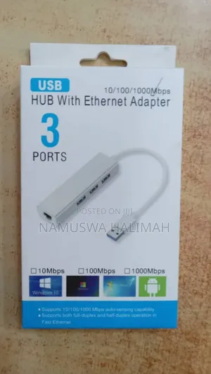 3-Port Usb Hub With an Ethernet Adapter