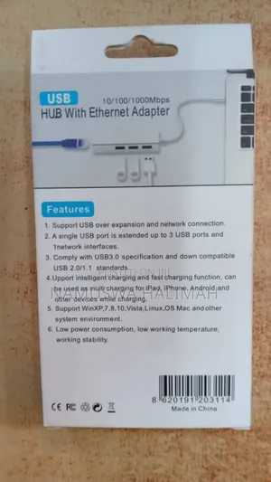 3-Port Usb Hub With an Ethernet Adapter