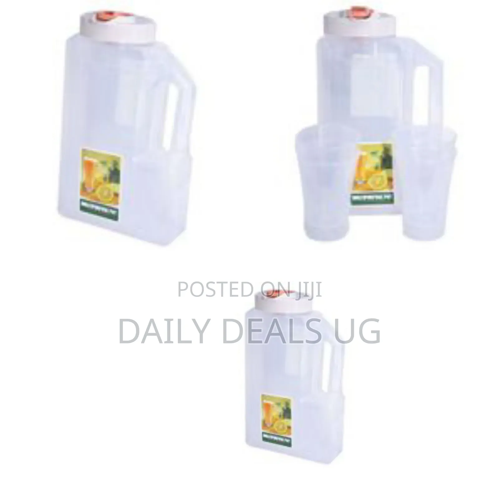 Plastic Water Fridge Bottle With 4 Glass, 2l - Orange, White