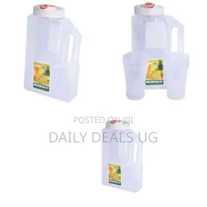Plastic Water Fridge Bottle With 4 Glass, 2l - Orange, White