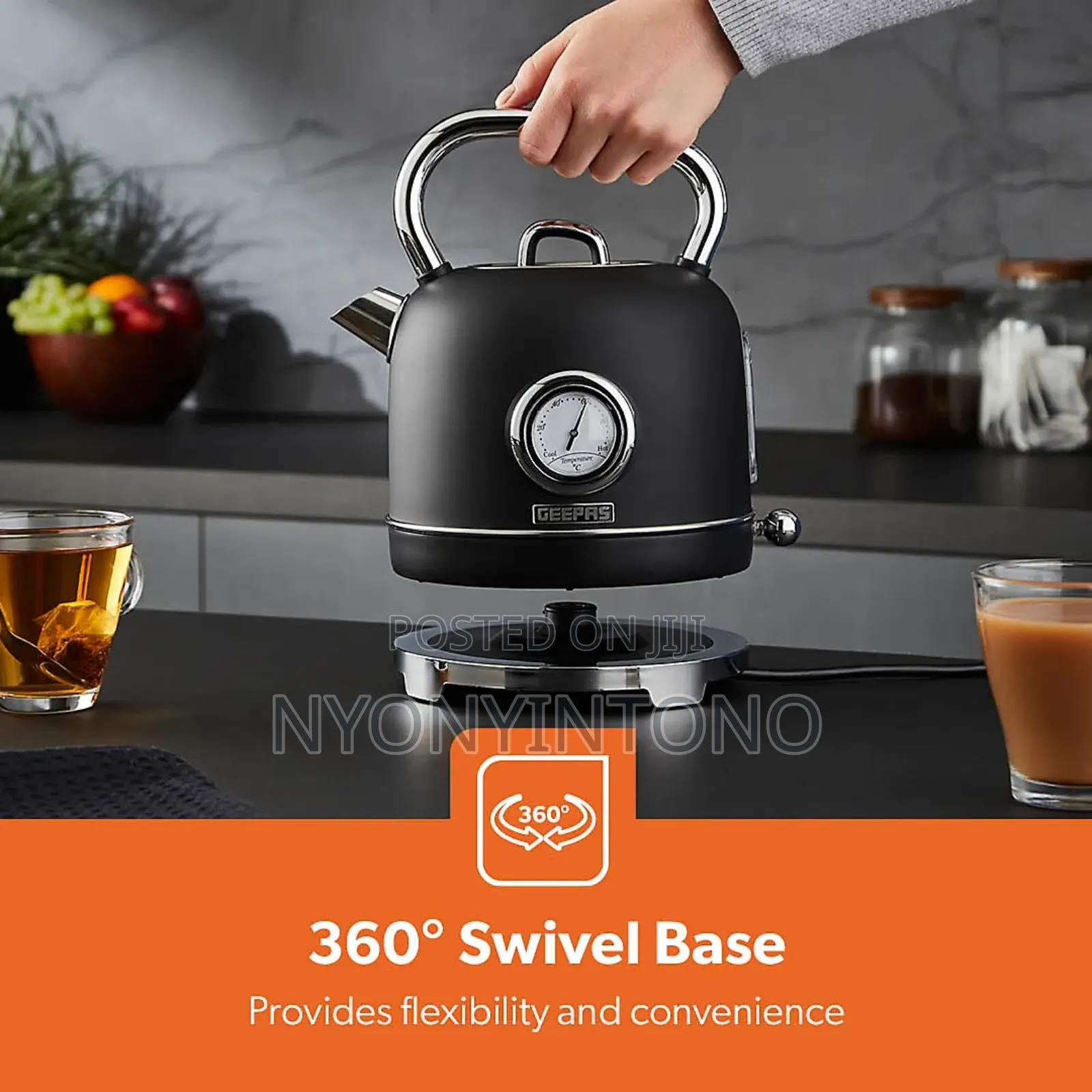 Geepas Black Classic Automatic Cordless Electric Kettle Gk-38074 Bk