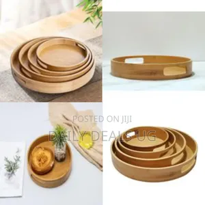 Set of 3 Bamboo Wood Natural Round Party Bar Serving Trays