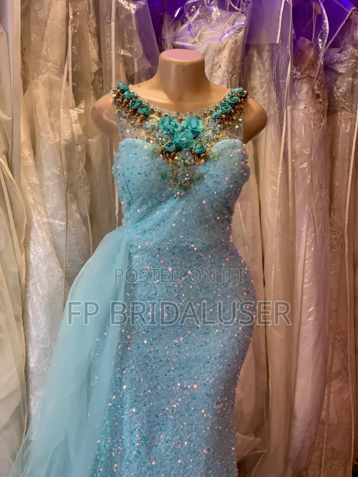 Classy Red Mermaid Pearled Dress for Hire
