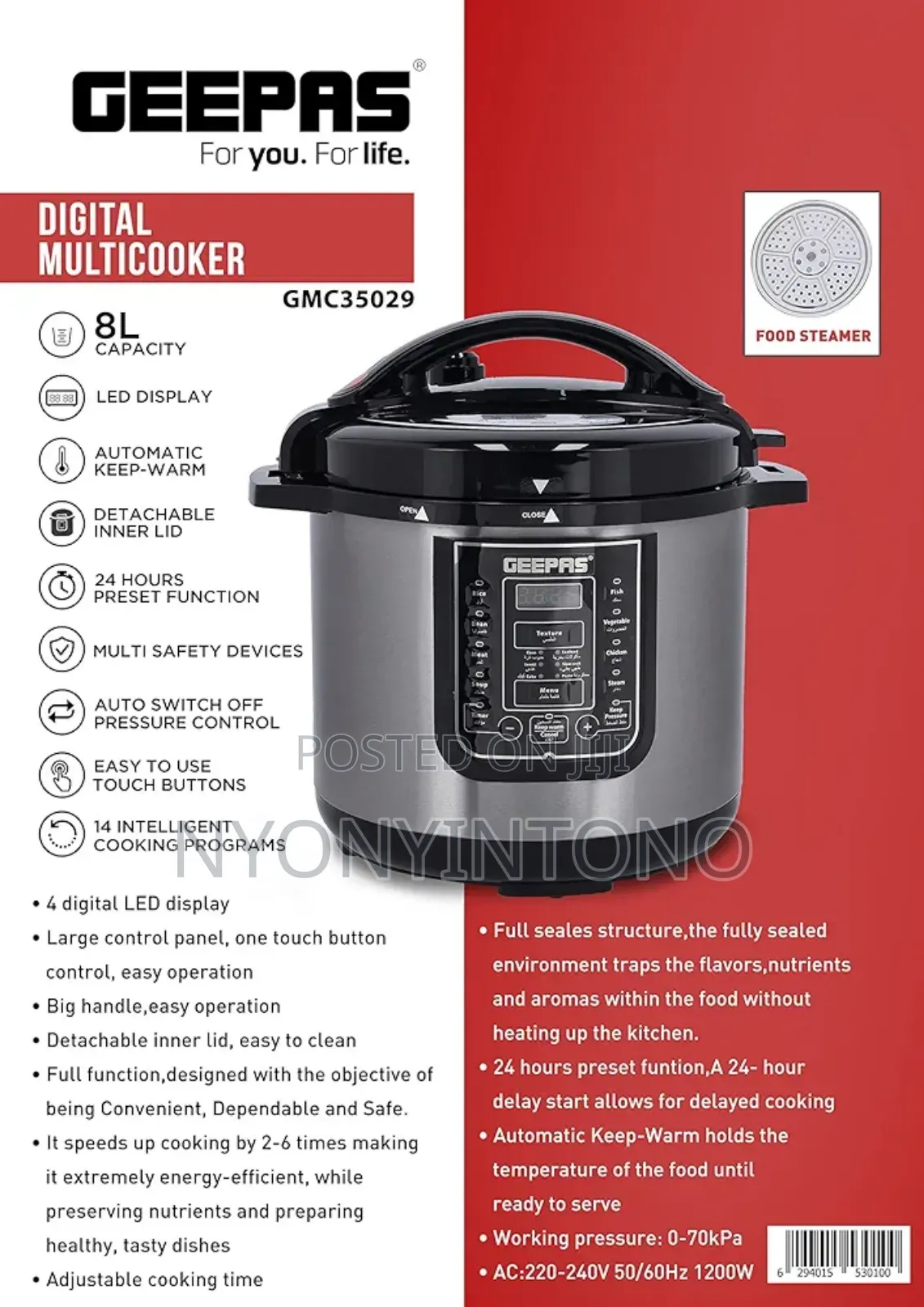 Geepas Pressure Cooker Digital 8liters