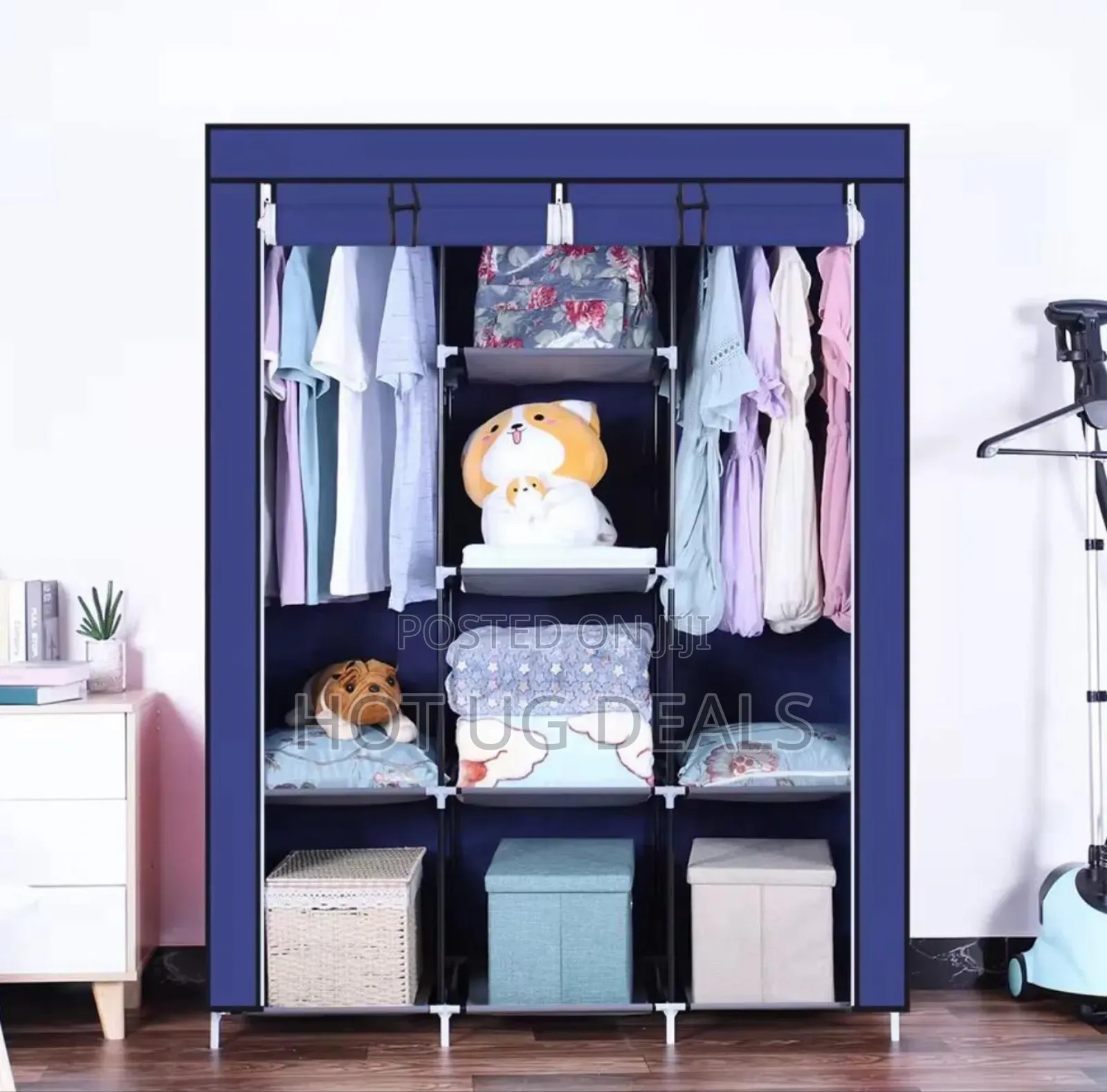 3 Column Cloth Frame Portable Wardrobe Storage - Multicolor