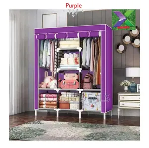 3 Column Cloth & Metallic Frame Portable Wardrobe-multicolour