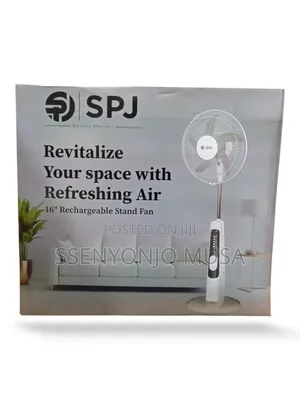 SPJ 16-Inch Rechargeable Stand Fan – 35w Energy Efficient, Remote.