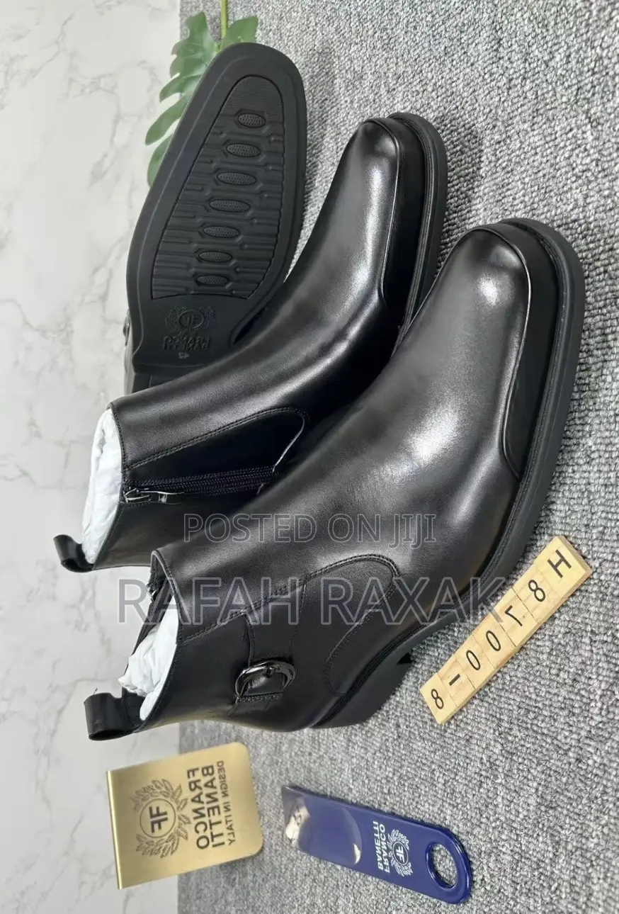 Men’S Black Franco Banetti Ankle Leather Boots