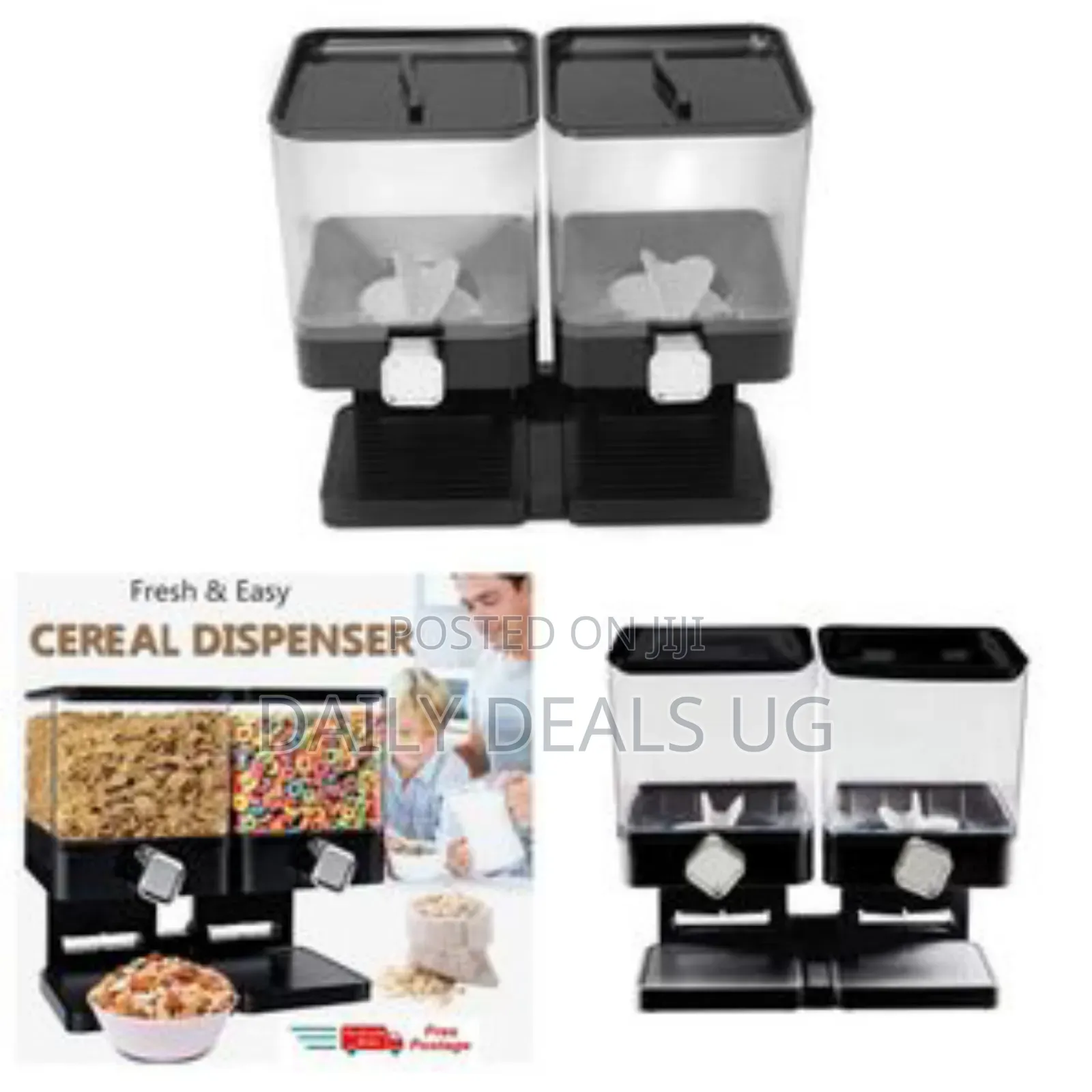 Square Double Kitchen Food Cereal Dispenser Storage Organizer Box