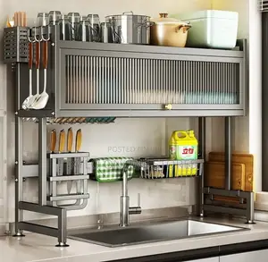 Over the Sink Kitchen Dish Drying Rack With Closet Black