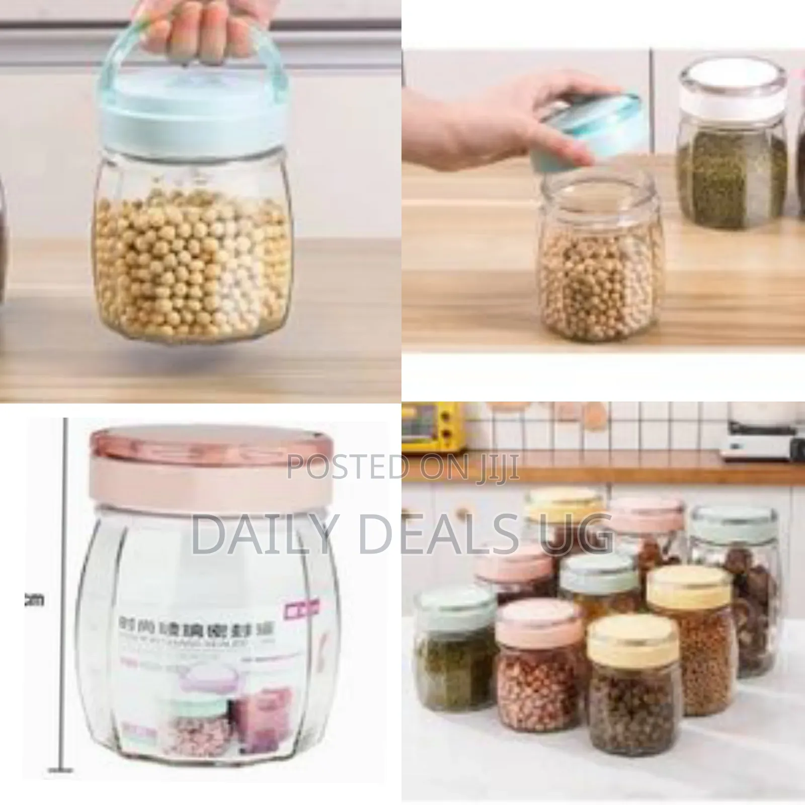 1000 Ml Kitchen Clear Glass Food Storage Pop Jars With Airtight Lid