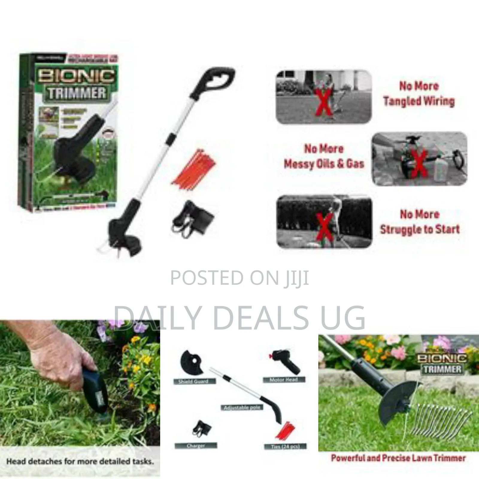 Grass Trimmer, Cordless Rechargeable Weed Cutter With Detachable Head
