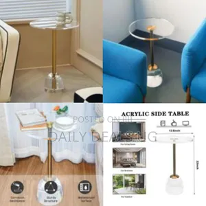 22.4 Inch Clear Acrylic End Table Brushed Brass Metal Round Corner