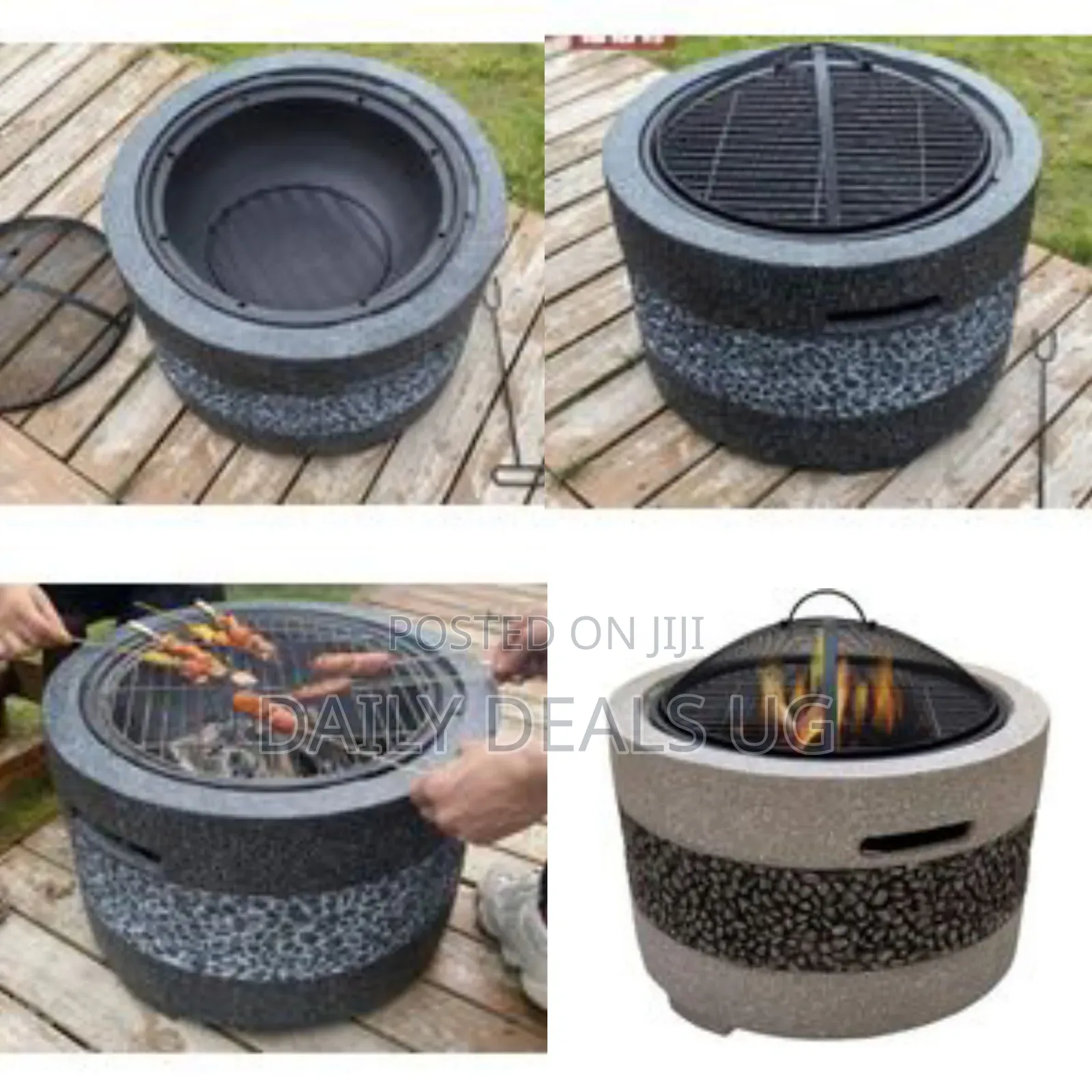 Large Artificial Stone Barbecue Fire Pit Fire Bowl With Grill Gray