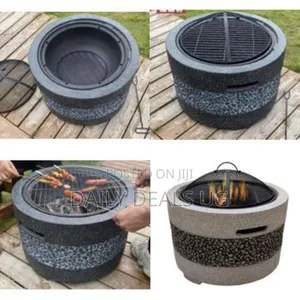 Large Artificial Stone Barbecue Fire Pit Fire Bowl With Grill Gray