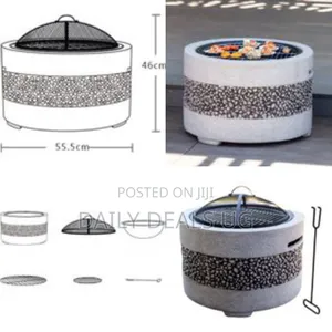 Large Artificial Stone Barbecue Fire Pit Fire Bowl With Grill Gray