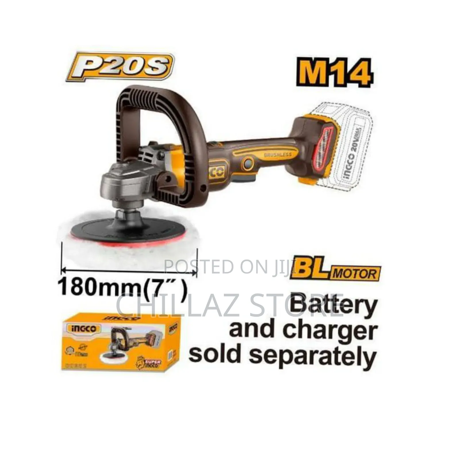Ingco 20v Lithium M14 Cordless Angle Polisher