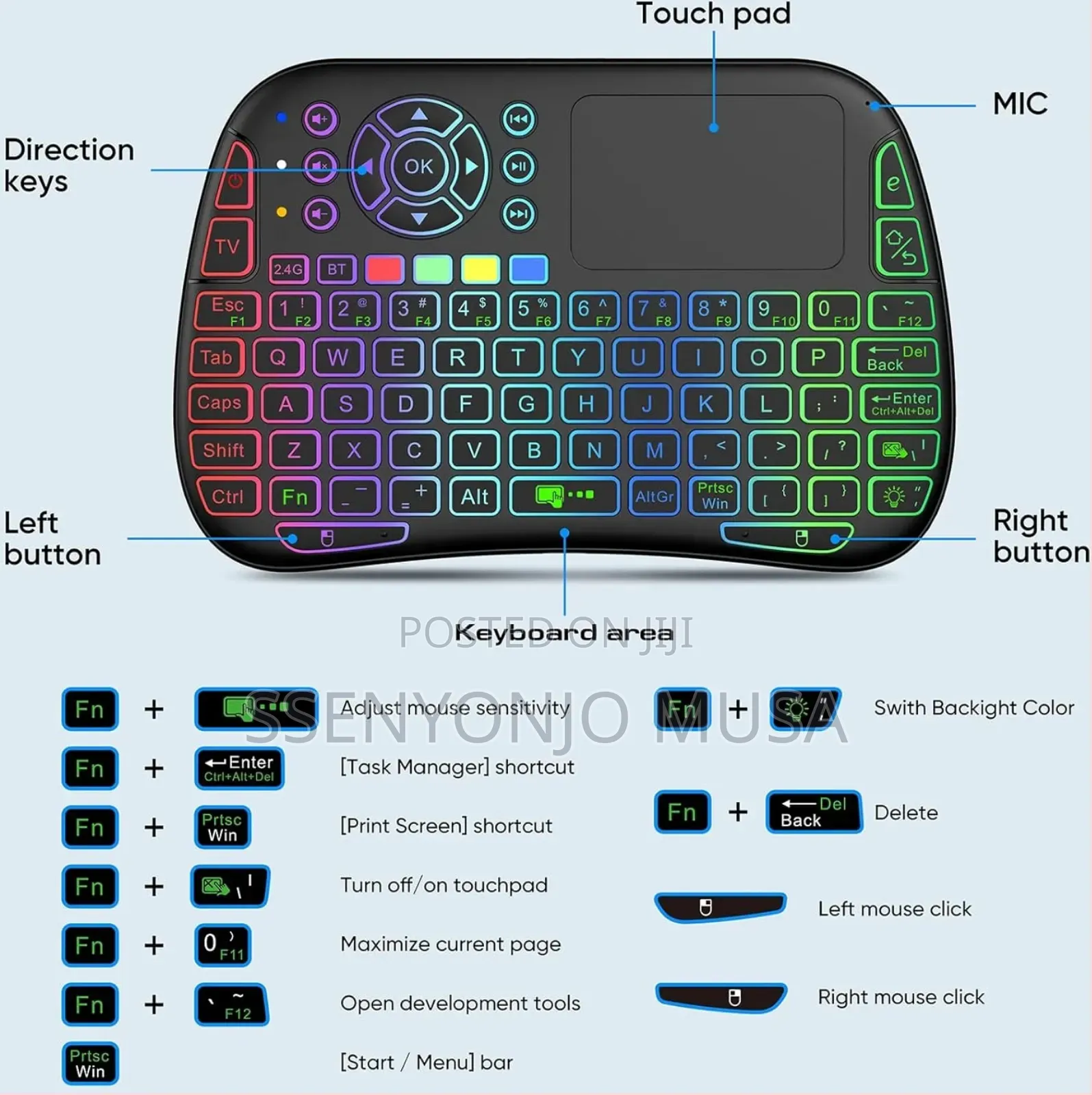 M9 Wireless Mini Backlit Keyboard With Touchpad – Black