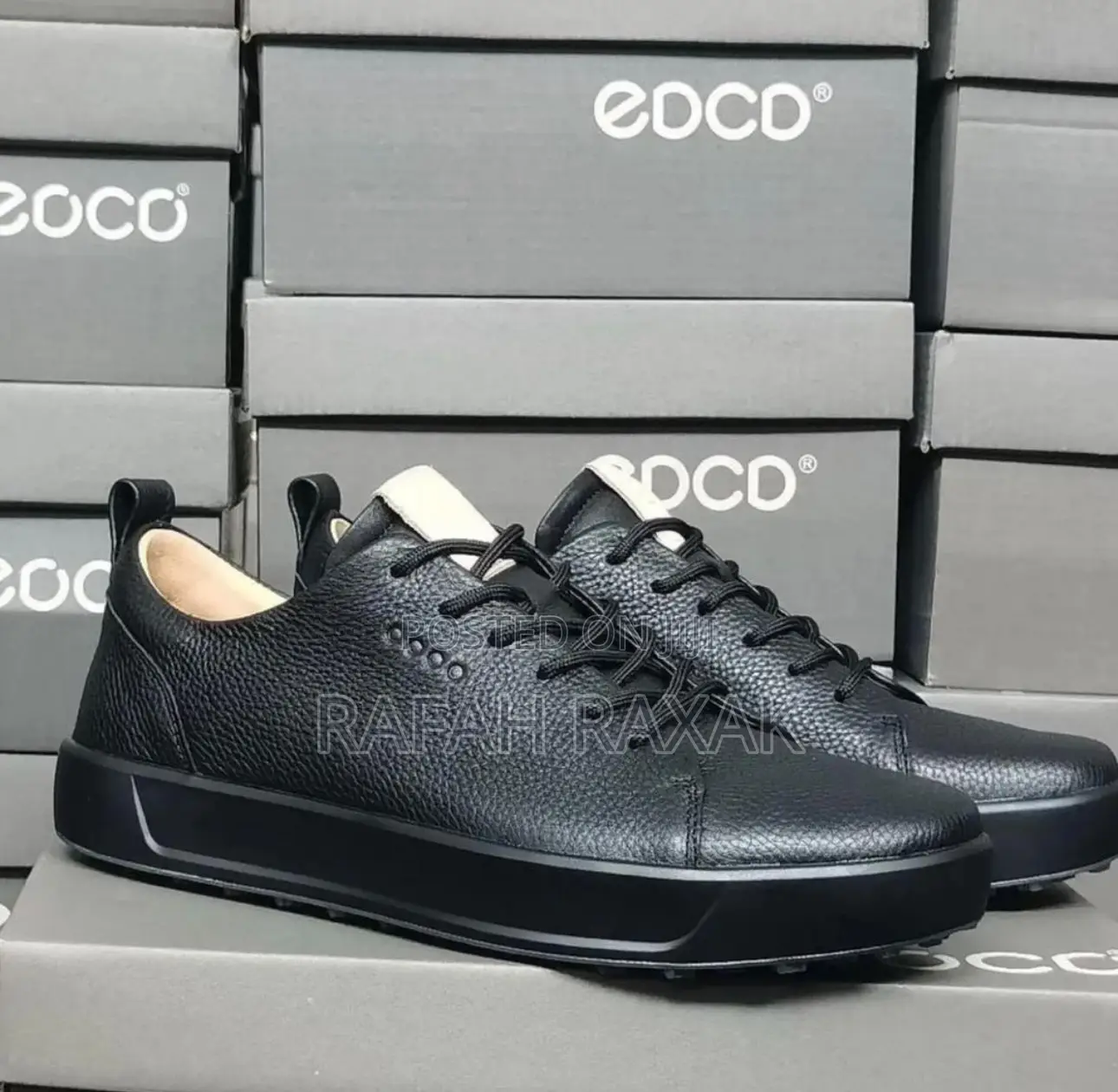Men’S Black Ecco Leather Sneakers