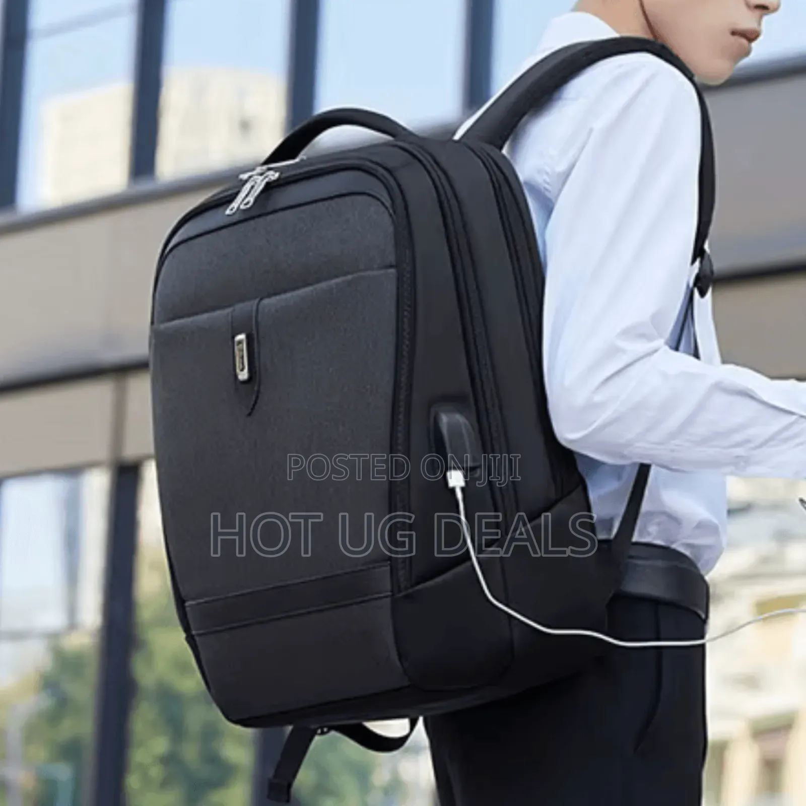 Unisex Laptop Backpack Usb Port Waterproof Bag- Black