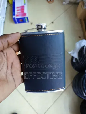 Black Leather-Wrapped Stainless Steel Hip Flask