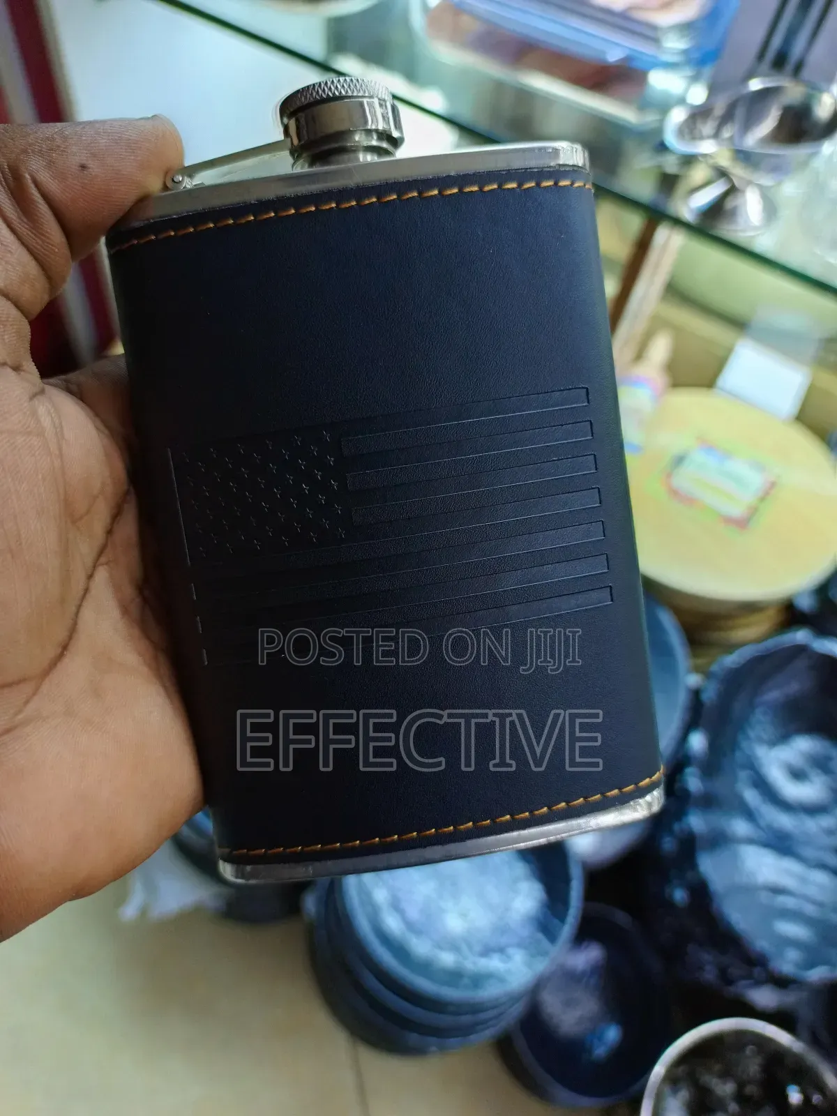 Black Leather-Wrapped Stainless Steel Hip Flask